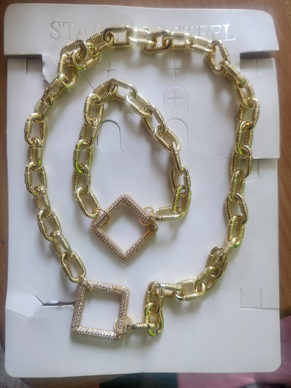 Gold-Tone Square Link Necklace and Bracelet Set